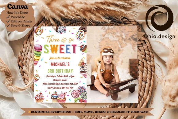 Sweet Candy 3rd Birthday Photo Invite