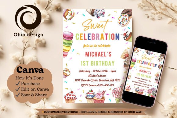 Sweet Cupcake Birthday Invite Canva