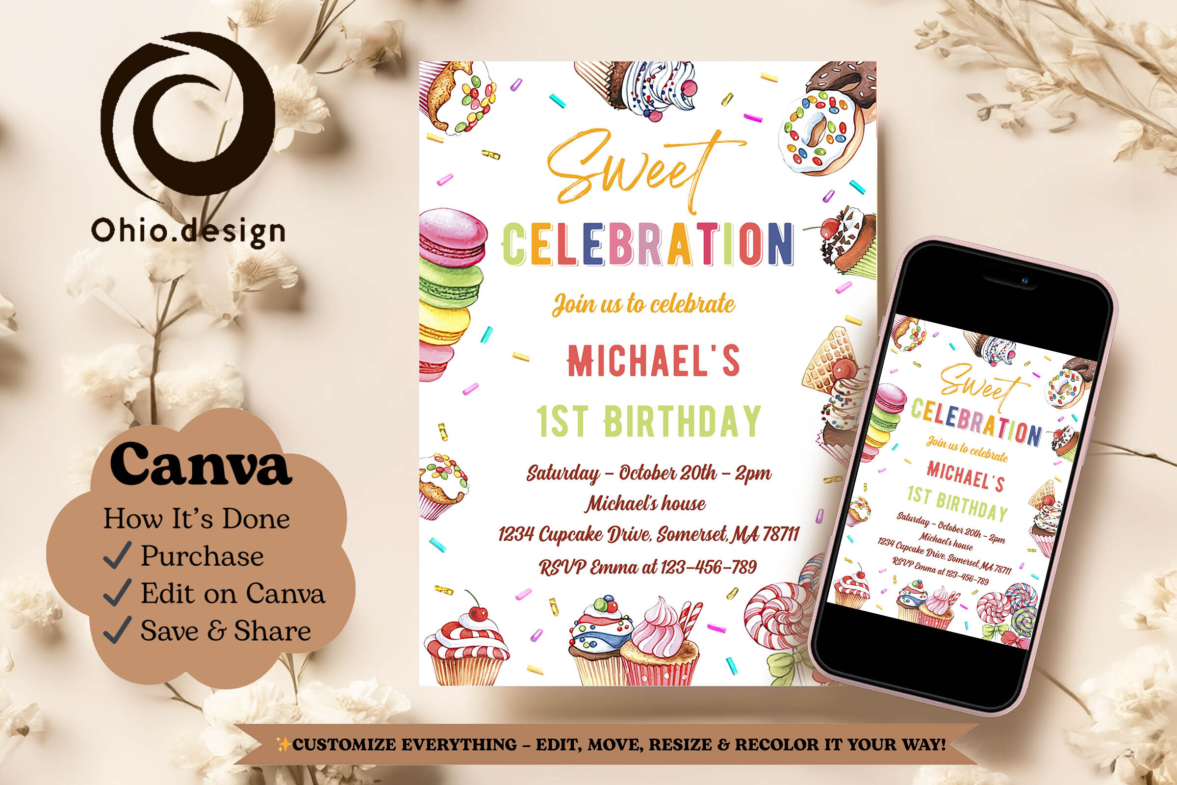 Sweet Cupcake Birthday Invite Canva