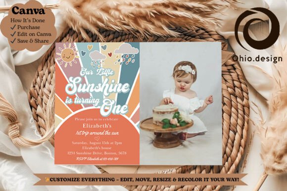 Sweet Sunshine 1st Birthday Photo Invite