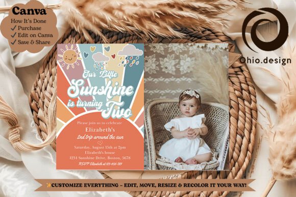 Sweet Sunshine 2nd Birthday Photo Invite