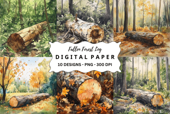 Watercolor Fallen Forest Log Background