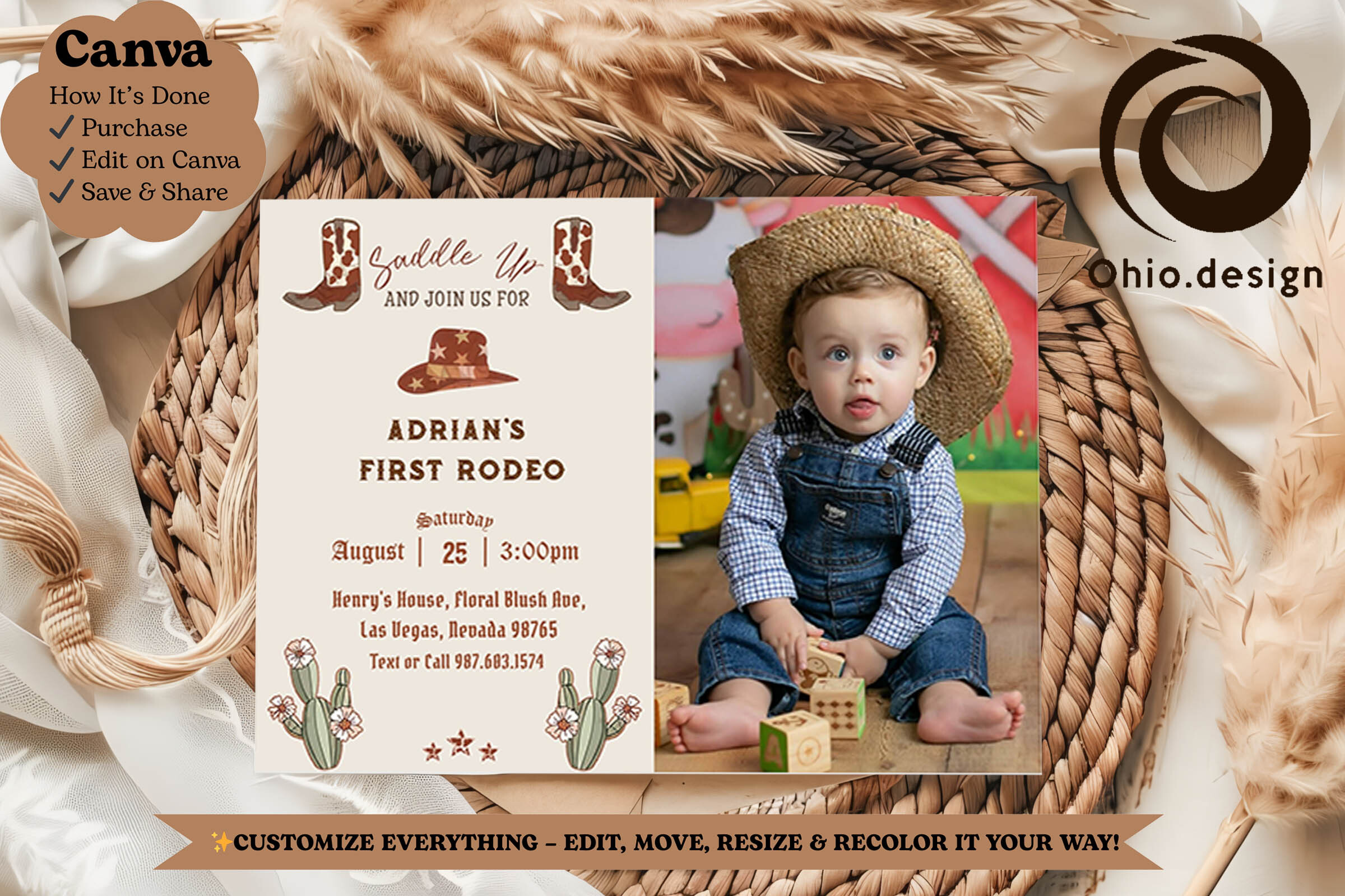 Western 1st Rodeo Birthday Photo Invite