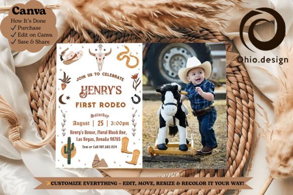 Western Cowboy 1st Birthday Photo Invite