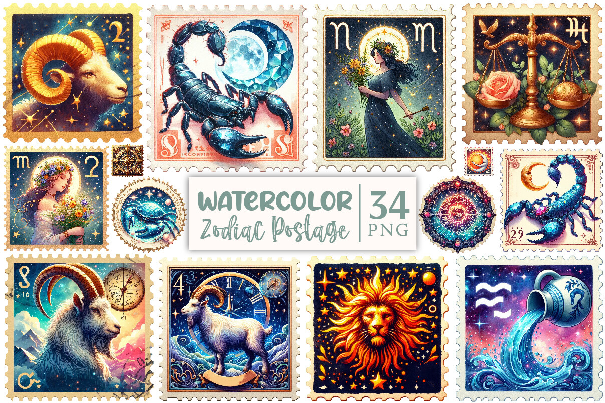 Zodiac Postage Stamps Clipart