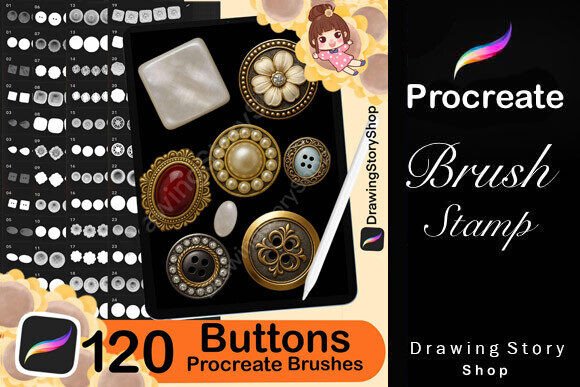 120 Procreate Buttons Brushes Stamps