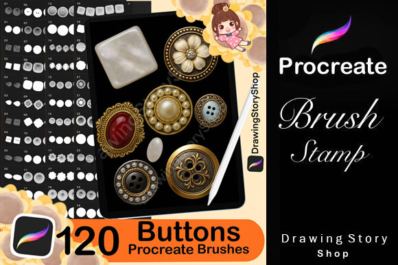 120 Procreate Buttons Brushes Stamps
