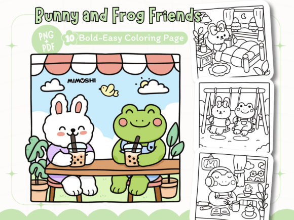 Cute Bunny and Frog Coloring Page