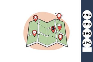 Folded Map with Location Pins and Happy Graphic by DesignVectx ...