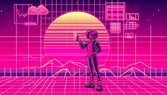 Retro 80s Neon Grid with a Hot-pink Grad