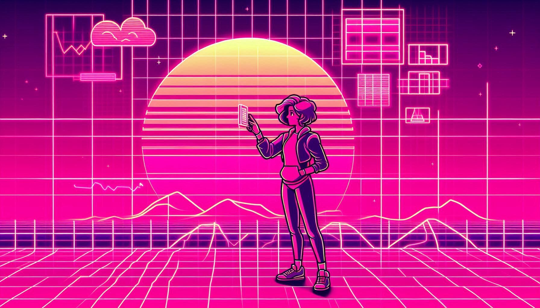 Retro 80s Neon Grid with a Hot-pink Grad