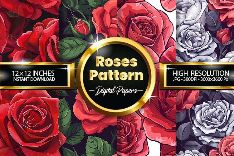 Roses Pattern Digital Papers Graphic by Hurairagraphics · Creative Fabrica