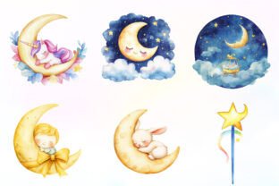 Watercolor Baby Dreamy Princess Moon Png Graphic by Dreamshop ...