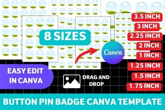 Button Pin Template, Canva Badge Templat