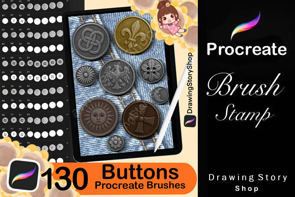 130 Procreate Metal Buttons Stamps