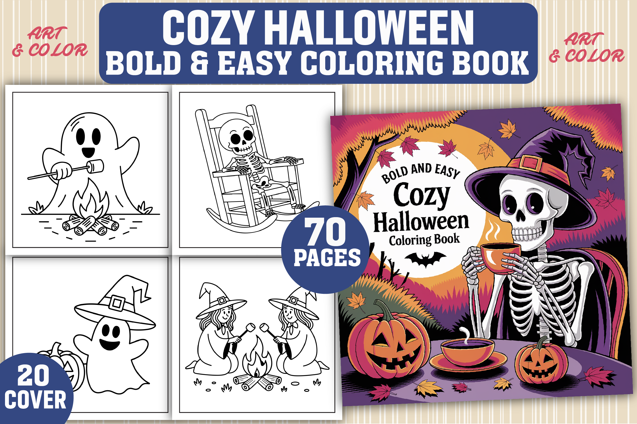 Bold Easy Cozy Halloween Coloring Pages Graphic by Art & CoLor ...