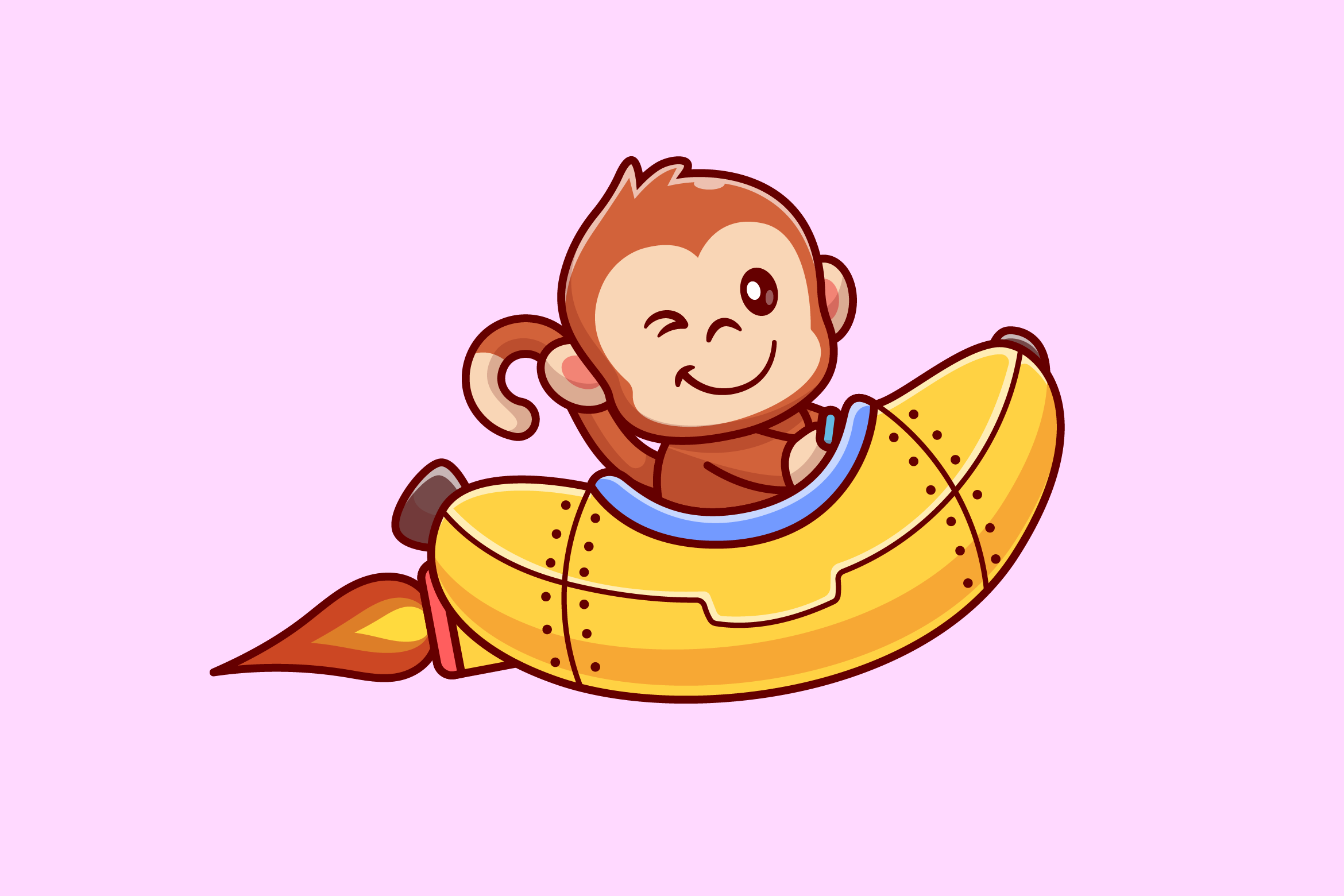 Cute Monkey Riding Rocket Banana Cartoon Graphic by catalyststuff ...