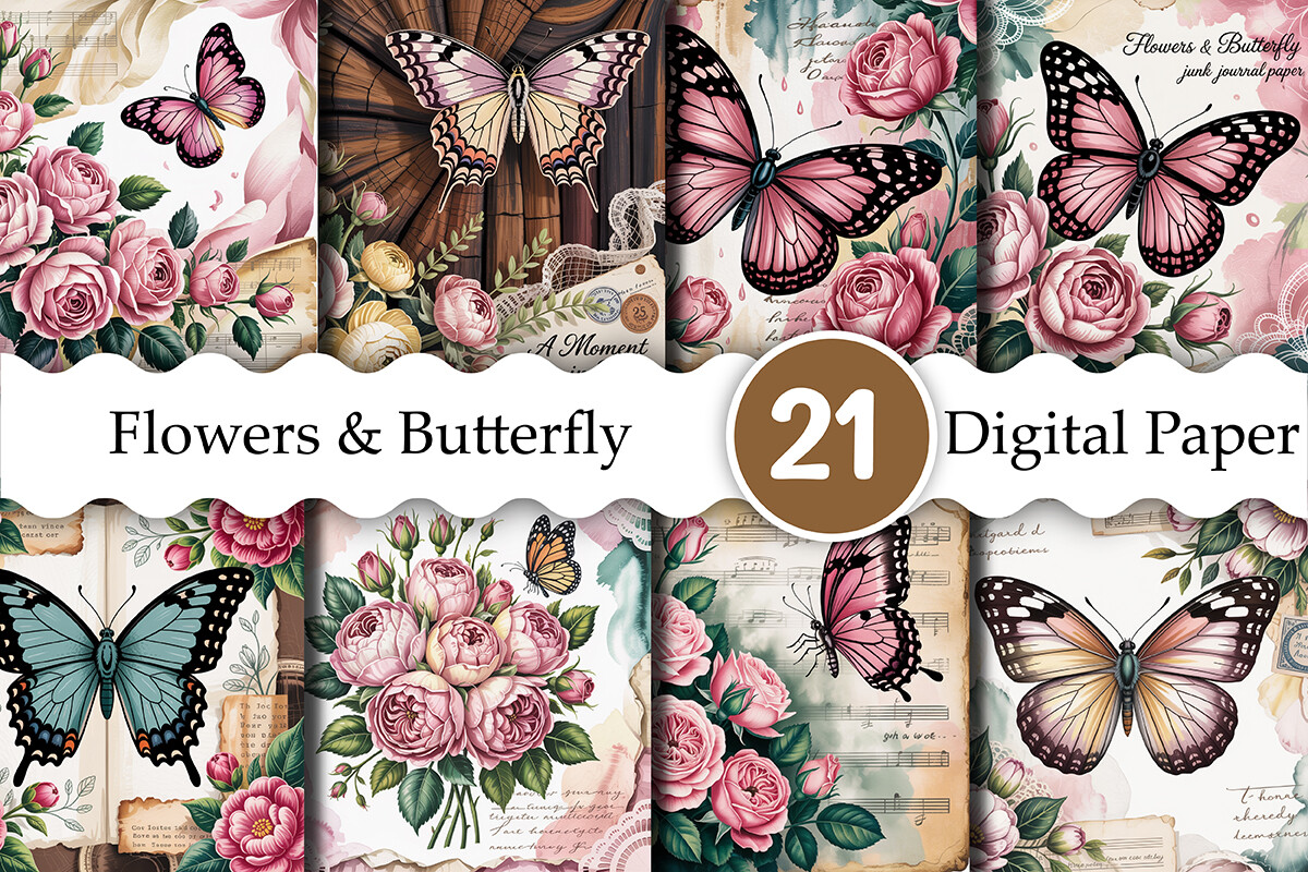 Flowers & Butterfly Junk Journal Pages