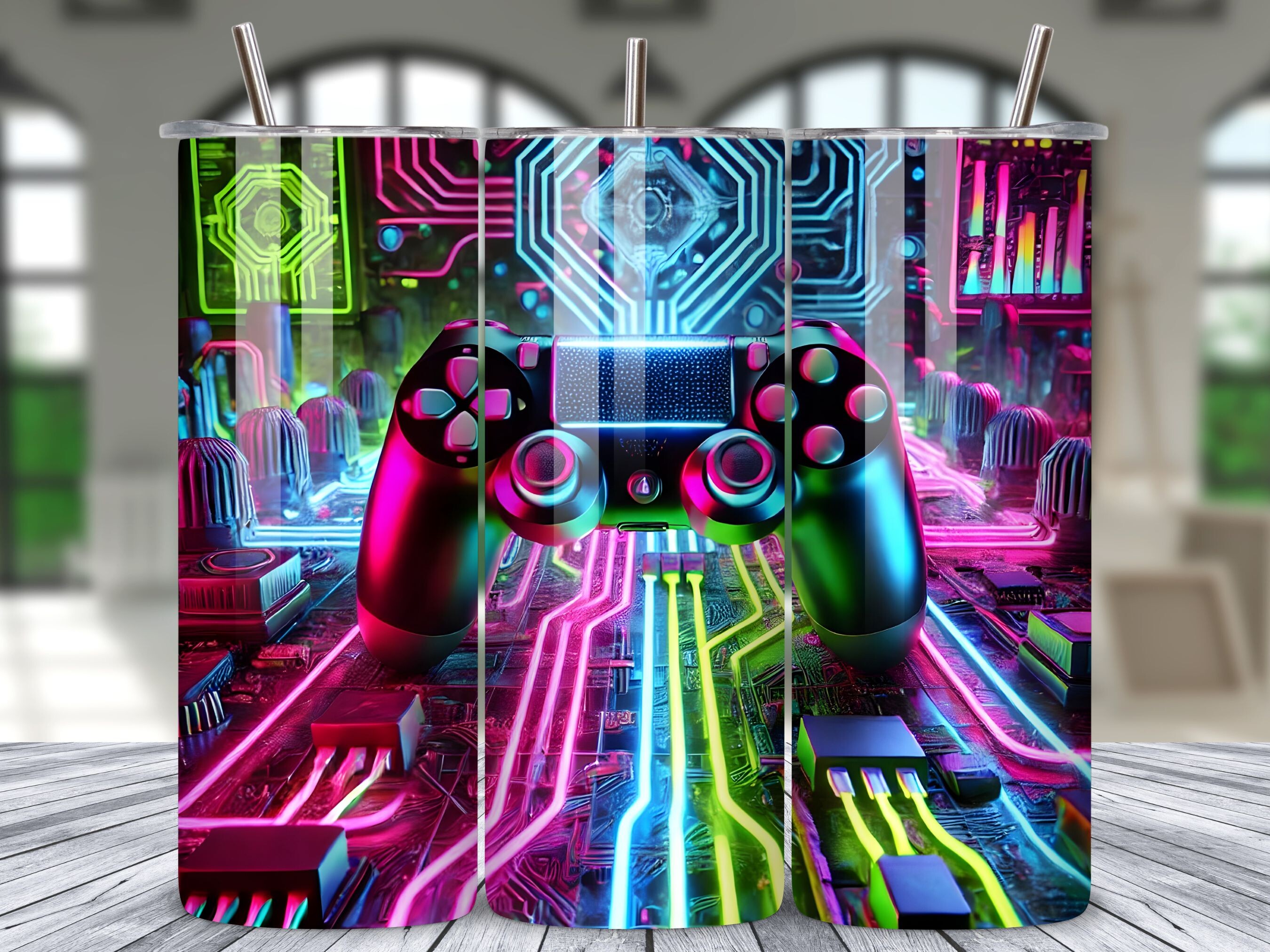 Neon Gaming Controller Vibrant Tumbler Graphic by LAZY ANT · Creative ...