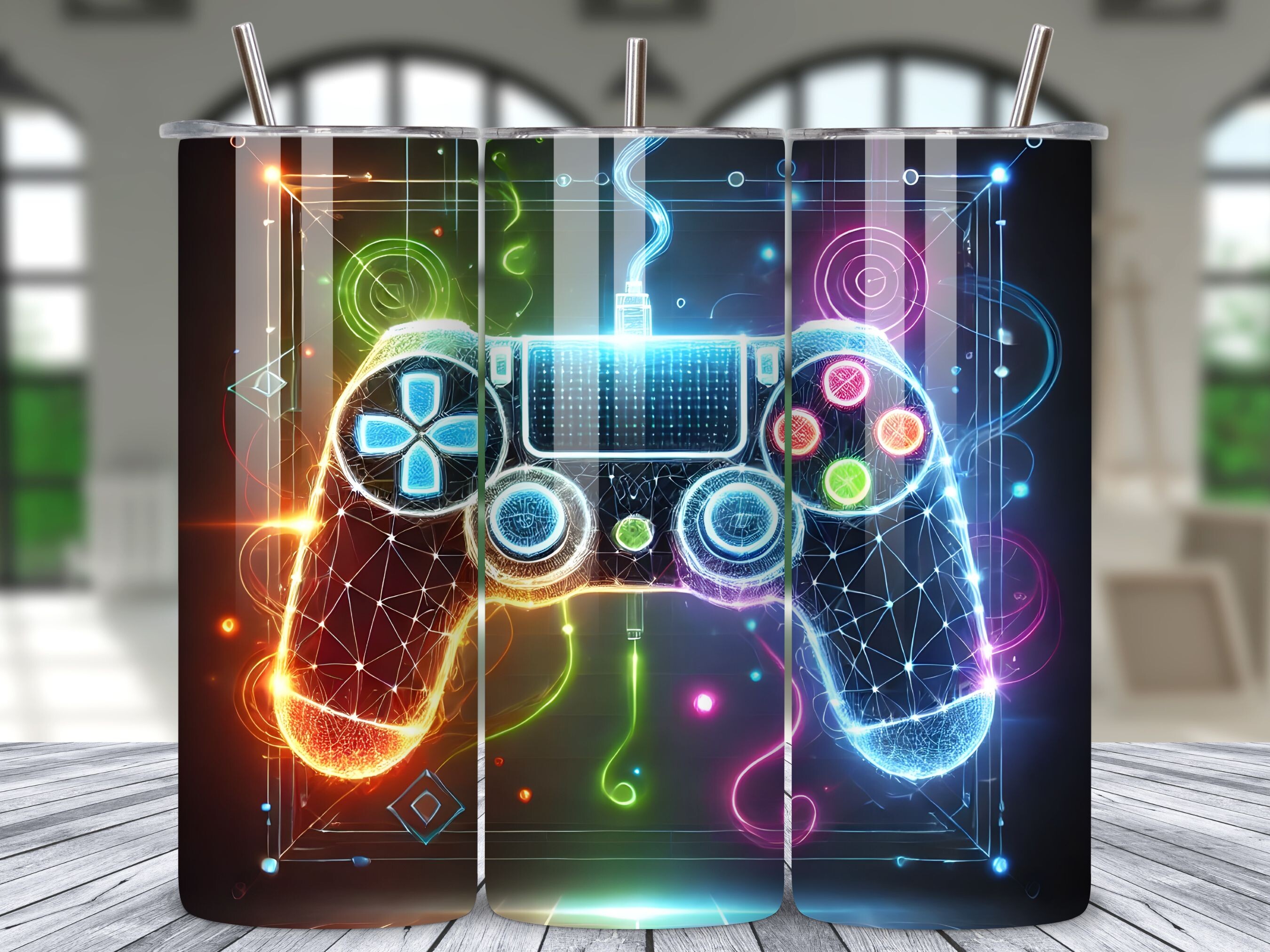Neon Gaming Controller Vibrant Tumbler Graphic by LAZY ANT · Creative ...