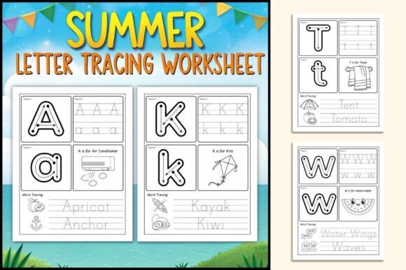 Summer Letter Tracing Worksheets Graphic by TheStudyKits · Creative Fabrica
