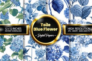 Toile Blue Flower Digital Papers Graphic by Hurairagraphics · Creative ...