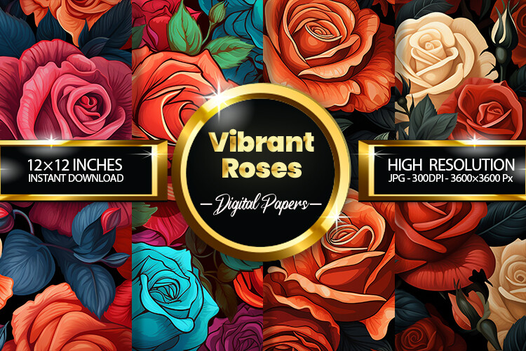 Vibrant Roses Digital Papers Graphic by Hurairagraphics · Creative Fabrica