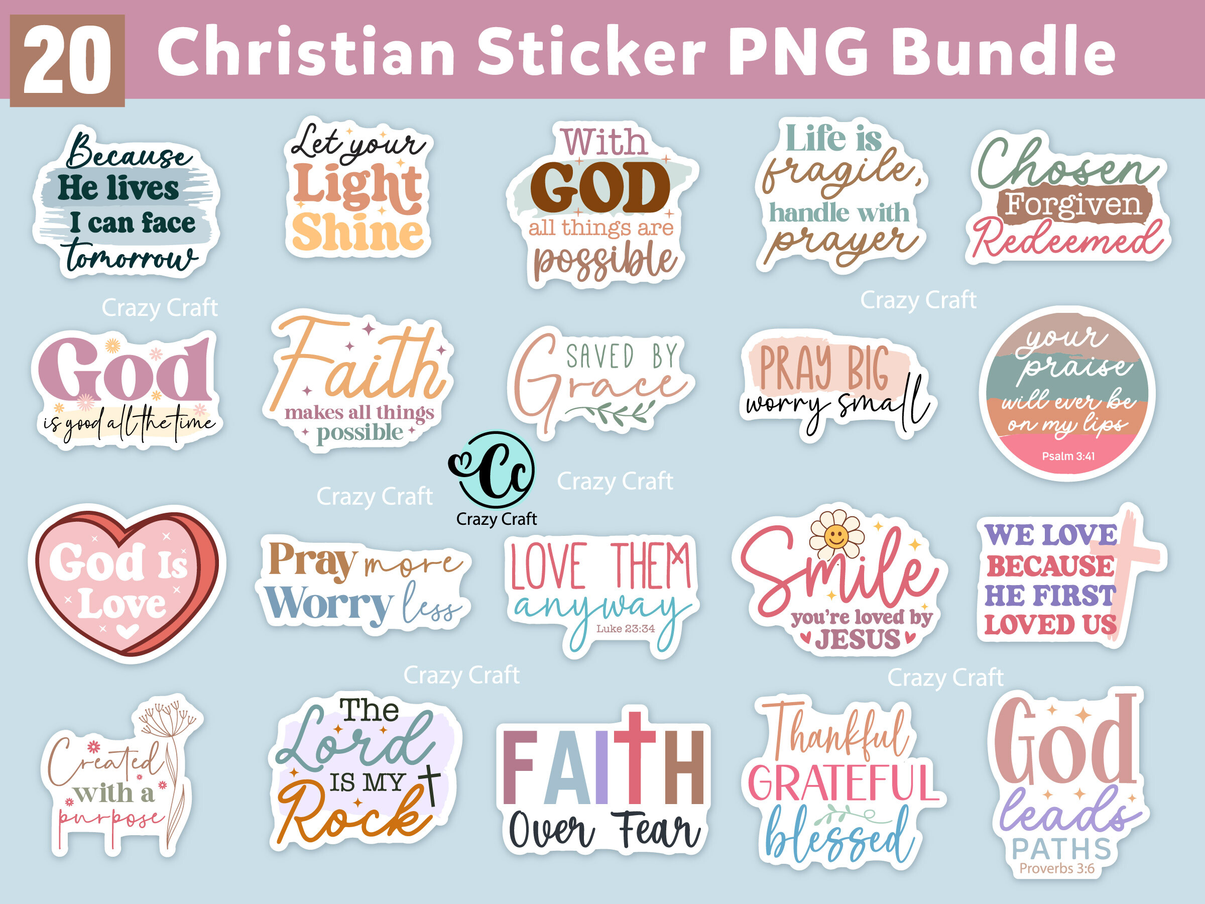 Christian Digital Stickers Svg Bundle Graphic by Crazy Craft · Creative ...