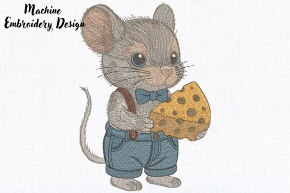 Cute Mouse Boy with Cheese in Overalls