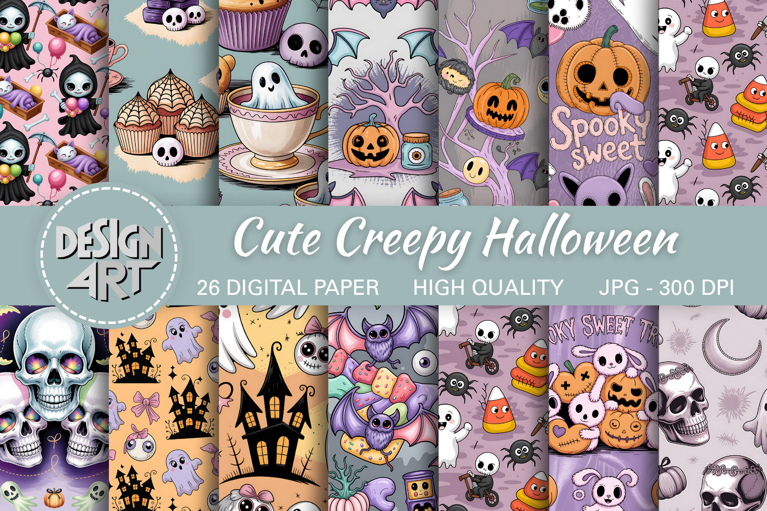 Cute Creepy Halloween Digital Paper Graphic by Design Art · Creative ...