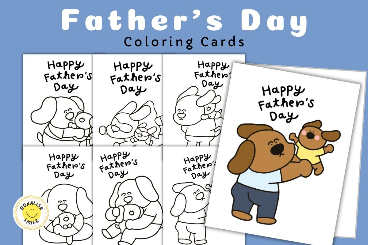 Father's Day Coloring Card Dog Puppy