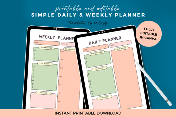 Simple Daily & Weekly Planner Template Graphic by Templates by amleyy ...