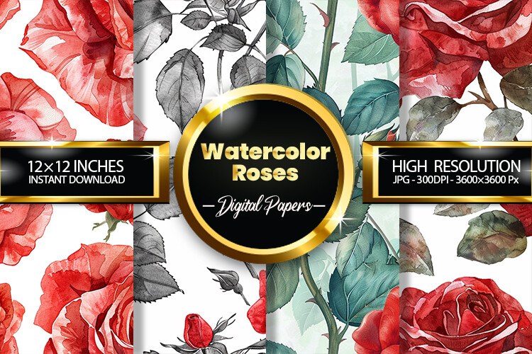 Watercolor Roses Digital Papers Graphic by Hurairagraphics · Creative ...