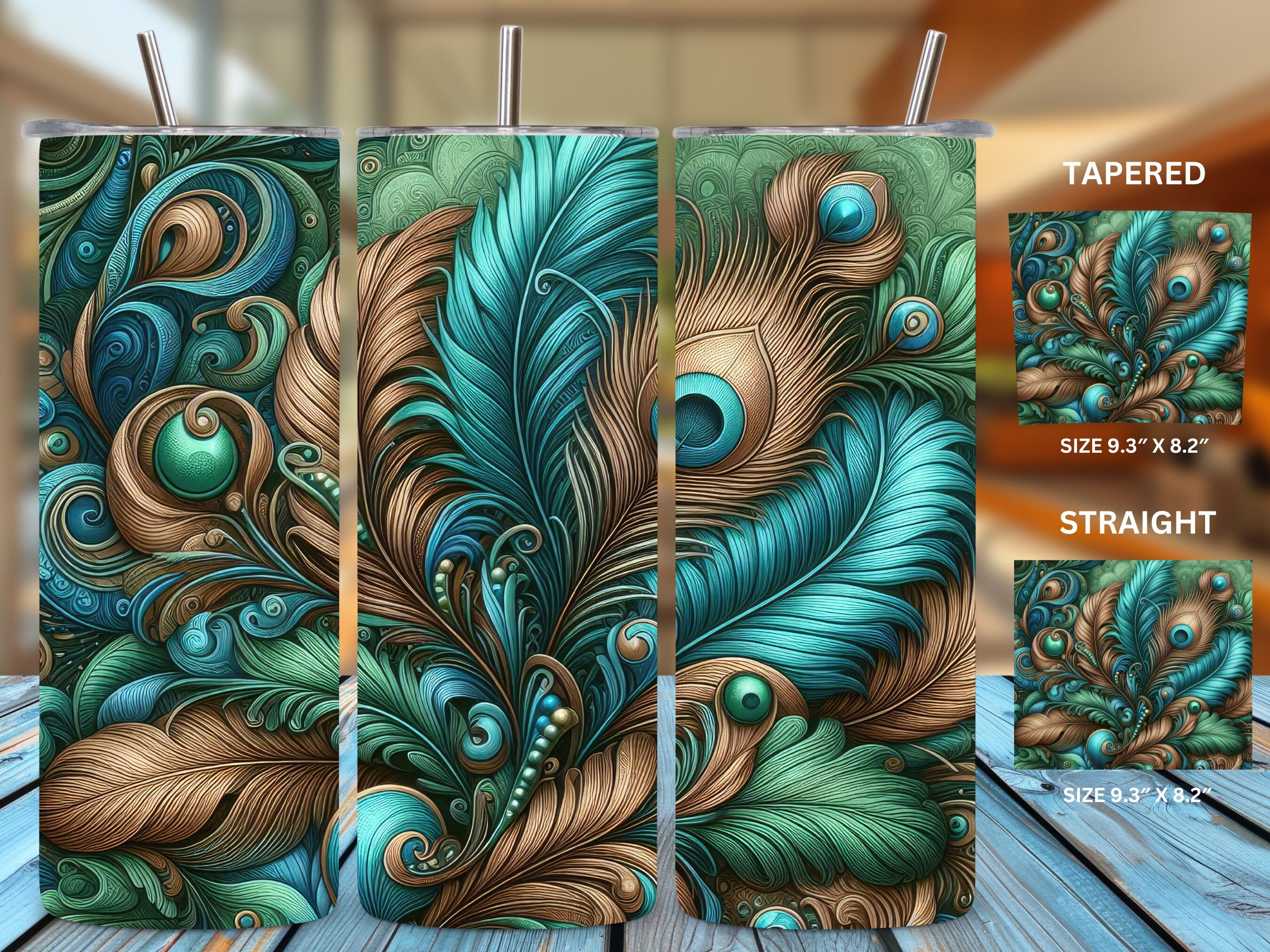 20oz Peacock Feather Tumbler Wrap Graphic by Puma Prints · Creative Fabrica