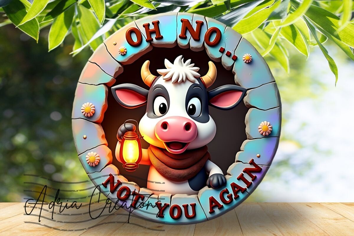 3D funny cow welcome sign png