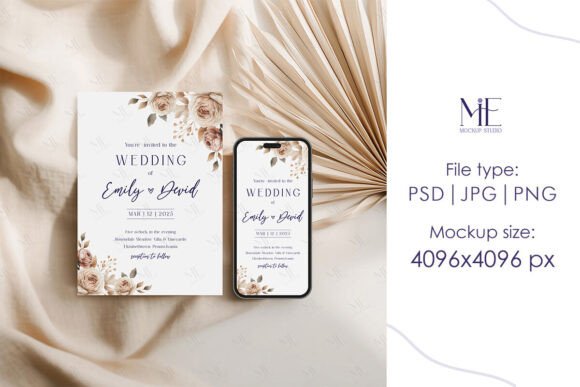Boho Phone & Card Mockup Invitation PNG