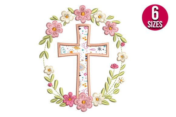 Cross Applique with Floral Wreath