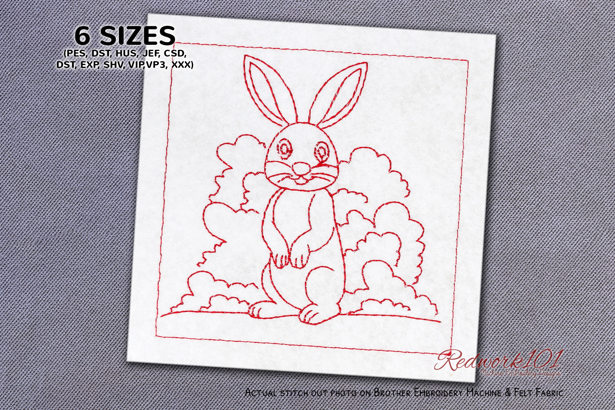 Redwork Rabbit Design Nice Cute Rabbit Standing Redwork · Creative Fabrica