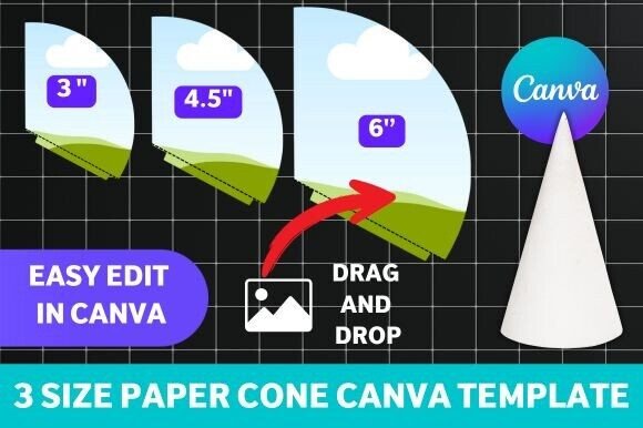 Paper Cone Canva Template 3 Sizes