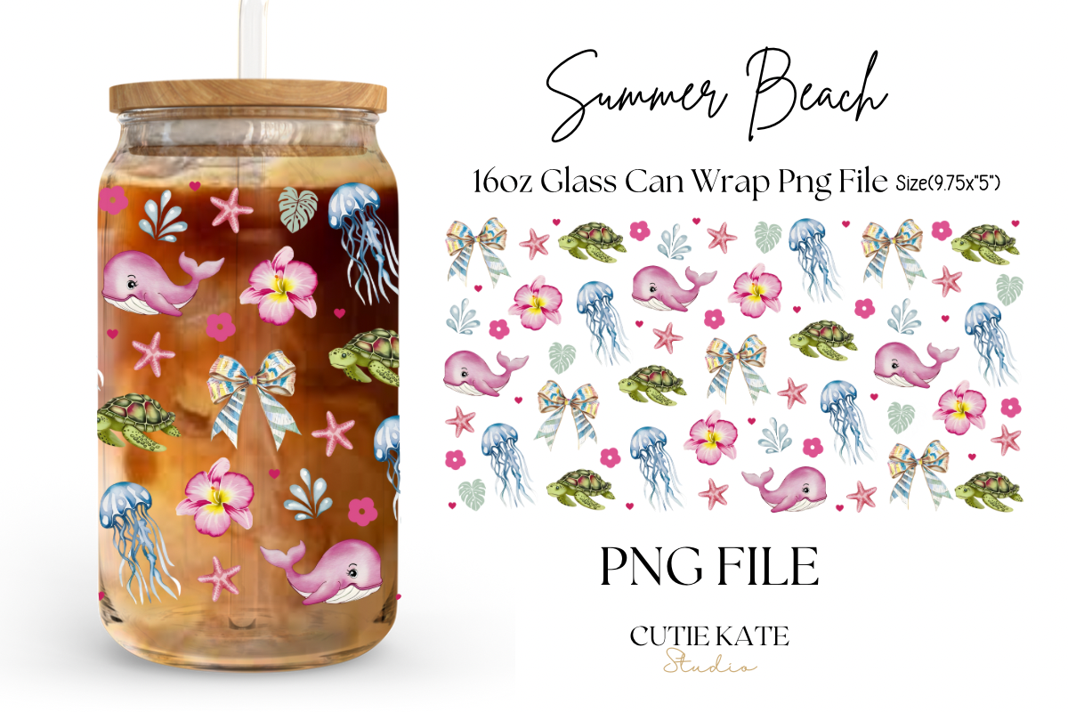 Summer Beach Ocean Glass Can Wrap Png Graphic by Cutie Kate Studio ...