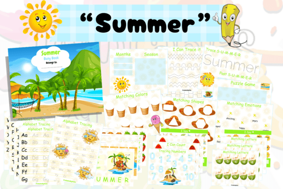 Summer busy book for toddlers with printable activity pages for warm days