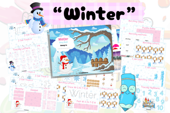 Winter busy book with snowy season activity pages for toddlers and preschoolers