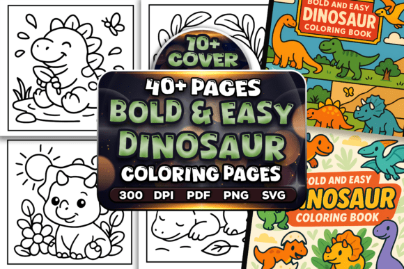 Bold Easy Dinosaur Coloring Pages Bundle