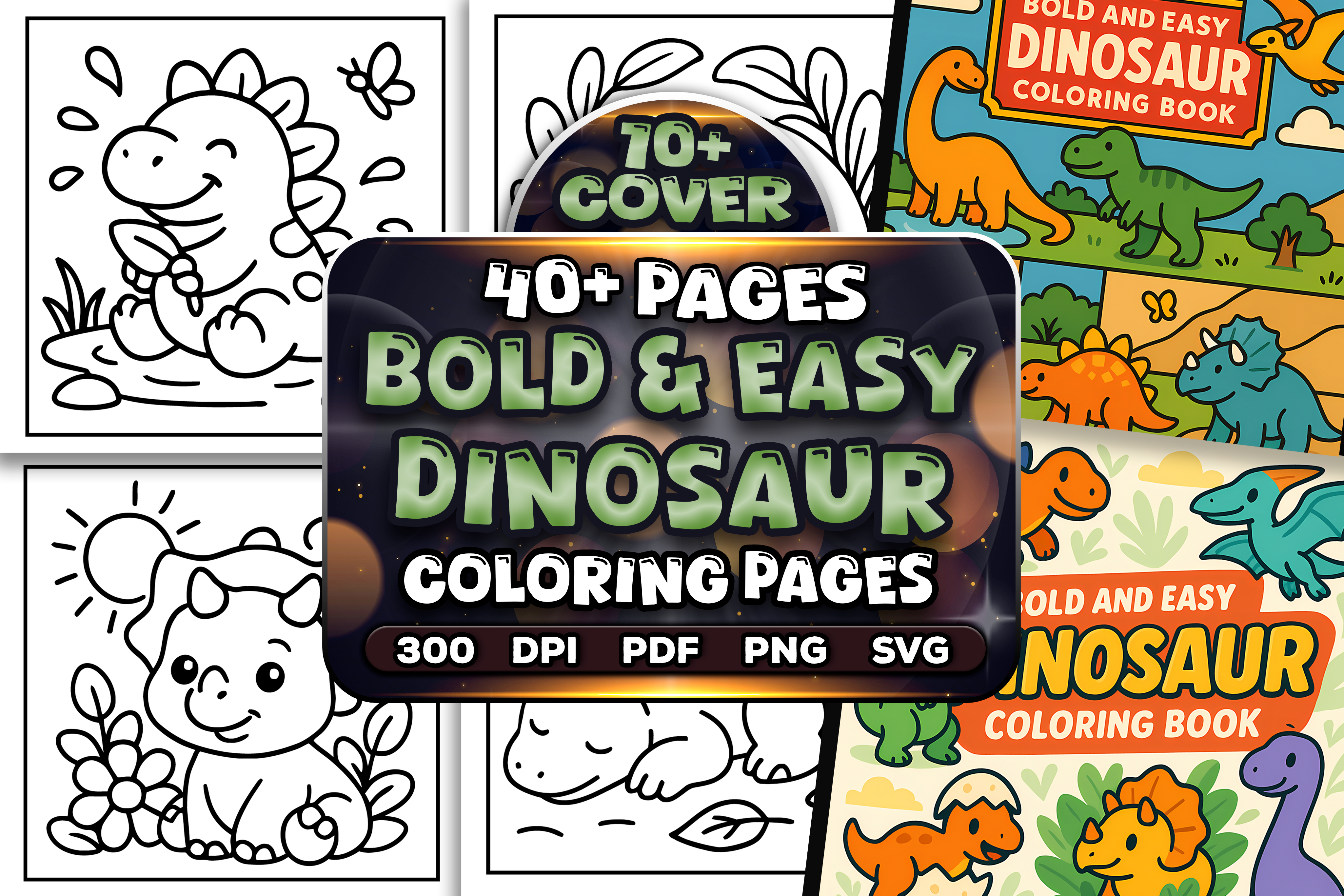 Bold Easy Dinosaur Coloring Pages Bundle