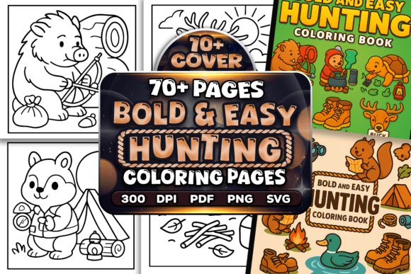 Bold Easy Hunting Coloring Pages Bundle