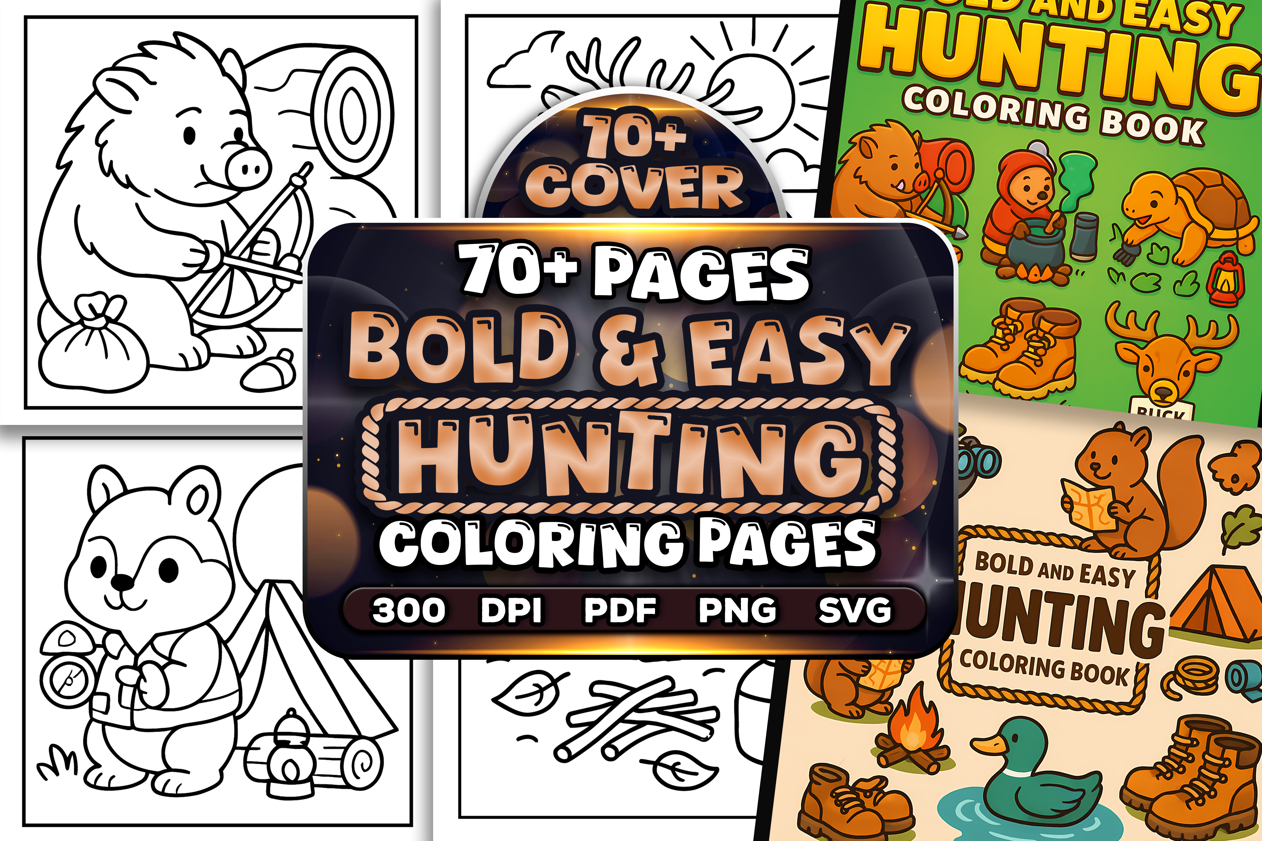 Bold Easy Hunting Coloring Pages Bundle