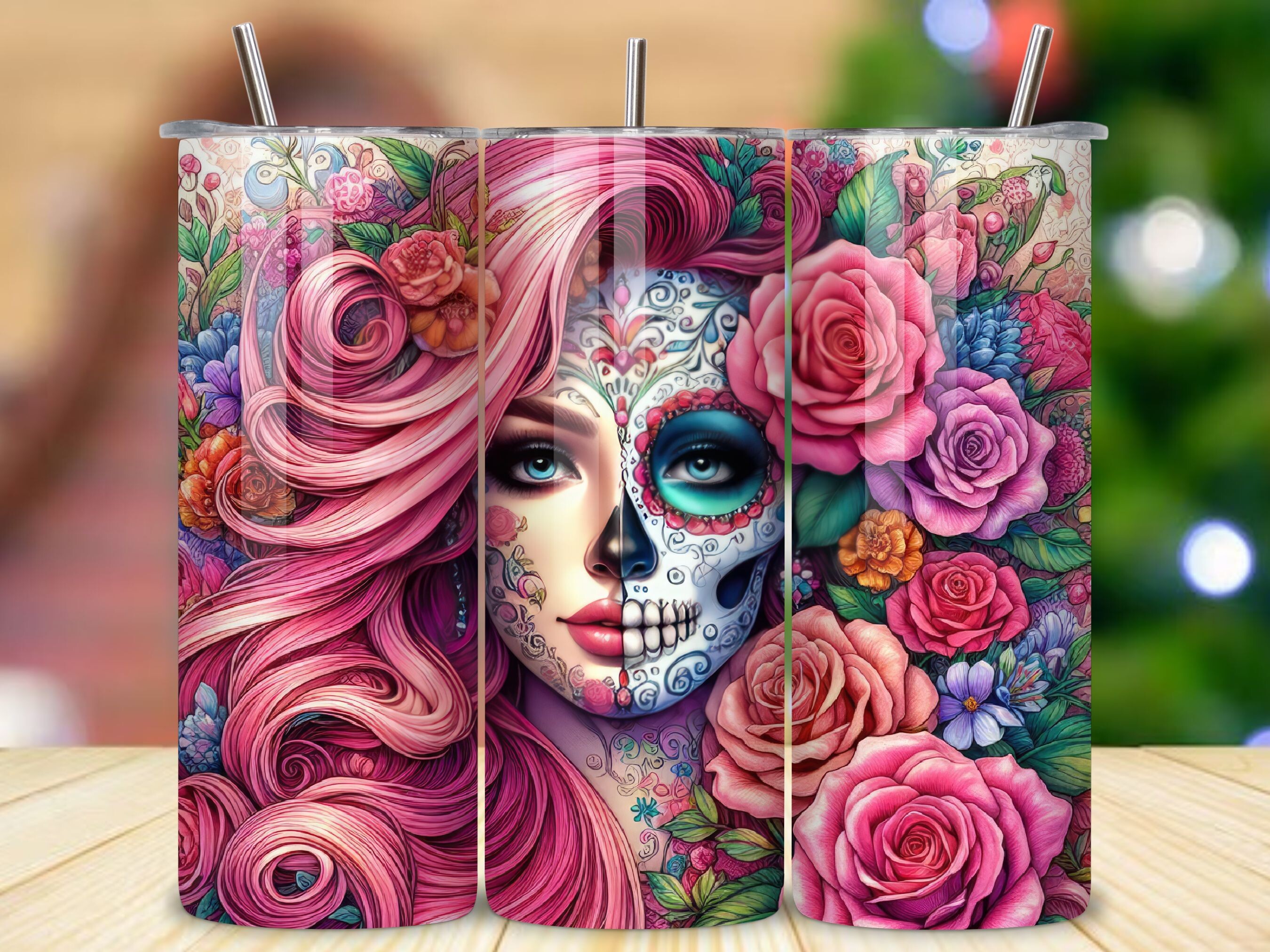 Floral Sugar Skull Tumbler Sublimation Graphic by Art Zone · Creative ...