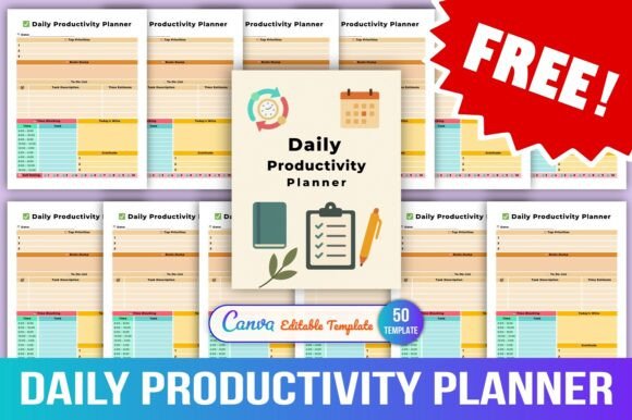 🗓️ Free Daily Productivity Planner Gráfico por KDPMart · Creative Fabrica