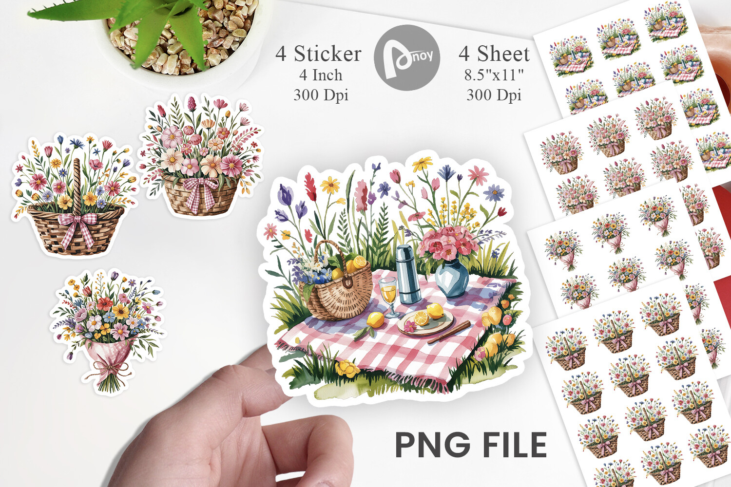 Pink Gingham Summer Florals Sticker Graphic by Artnoy · Creative Fabrica