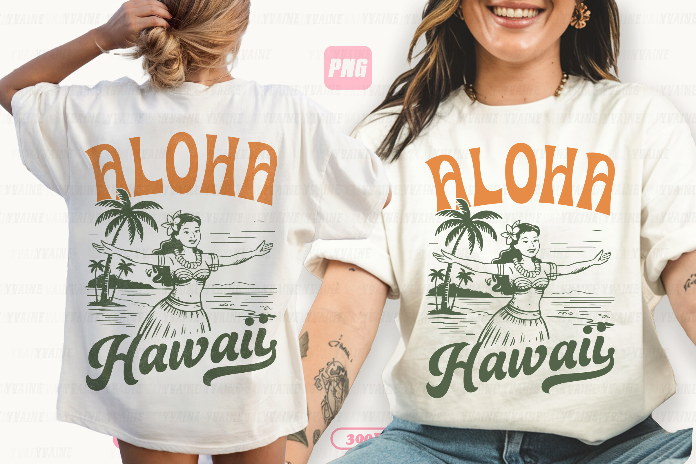 Retro Summer PNG Aloha Hawaii Hula Girl Graphic by Yvaine · Creative ...
